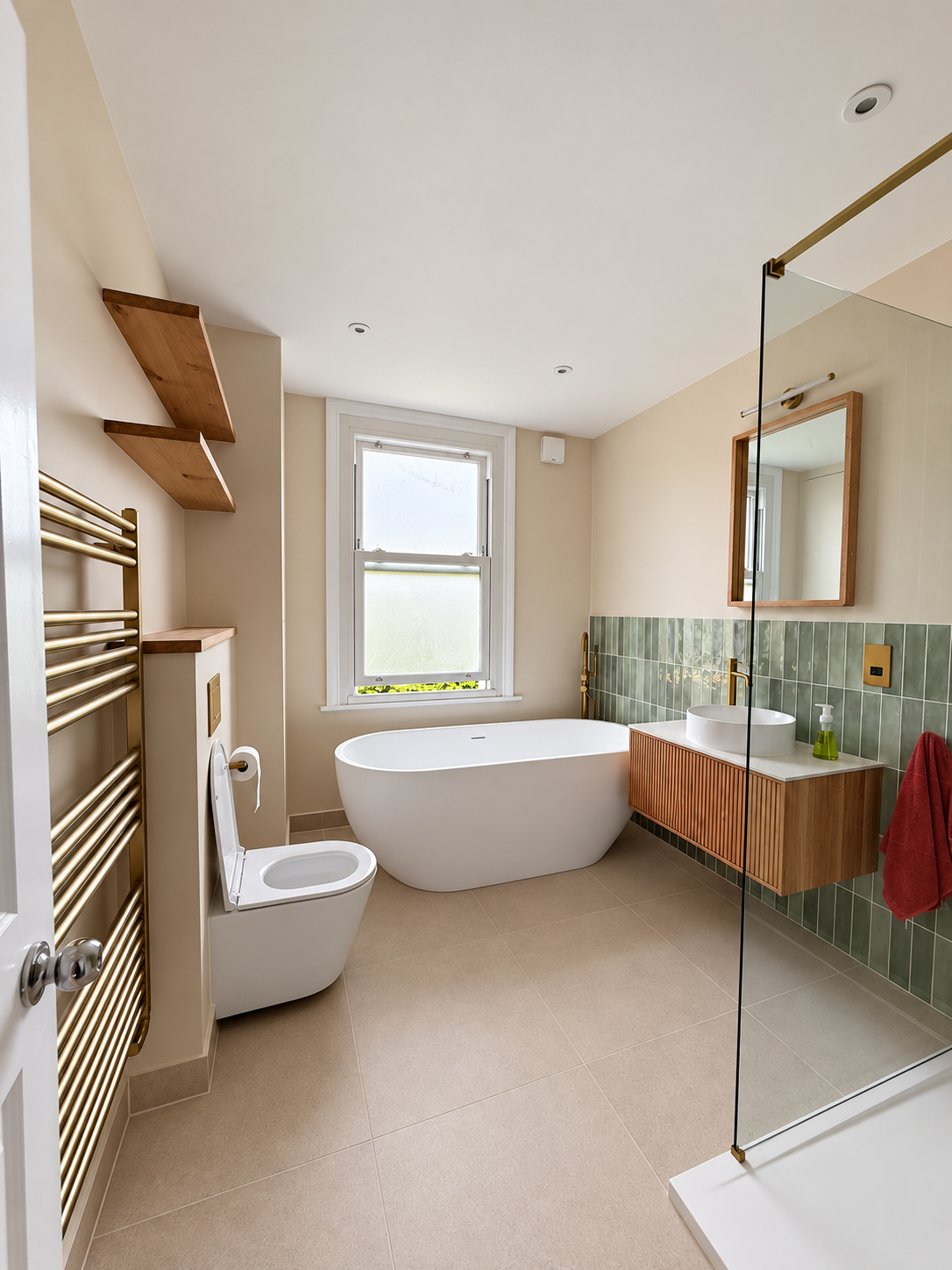 Finished bespoke bathroom with freestanding bath